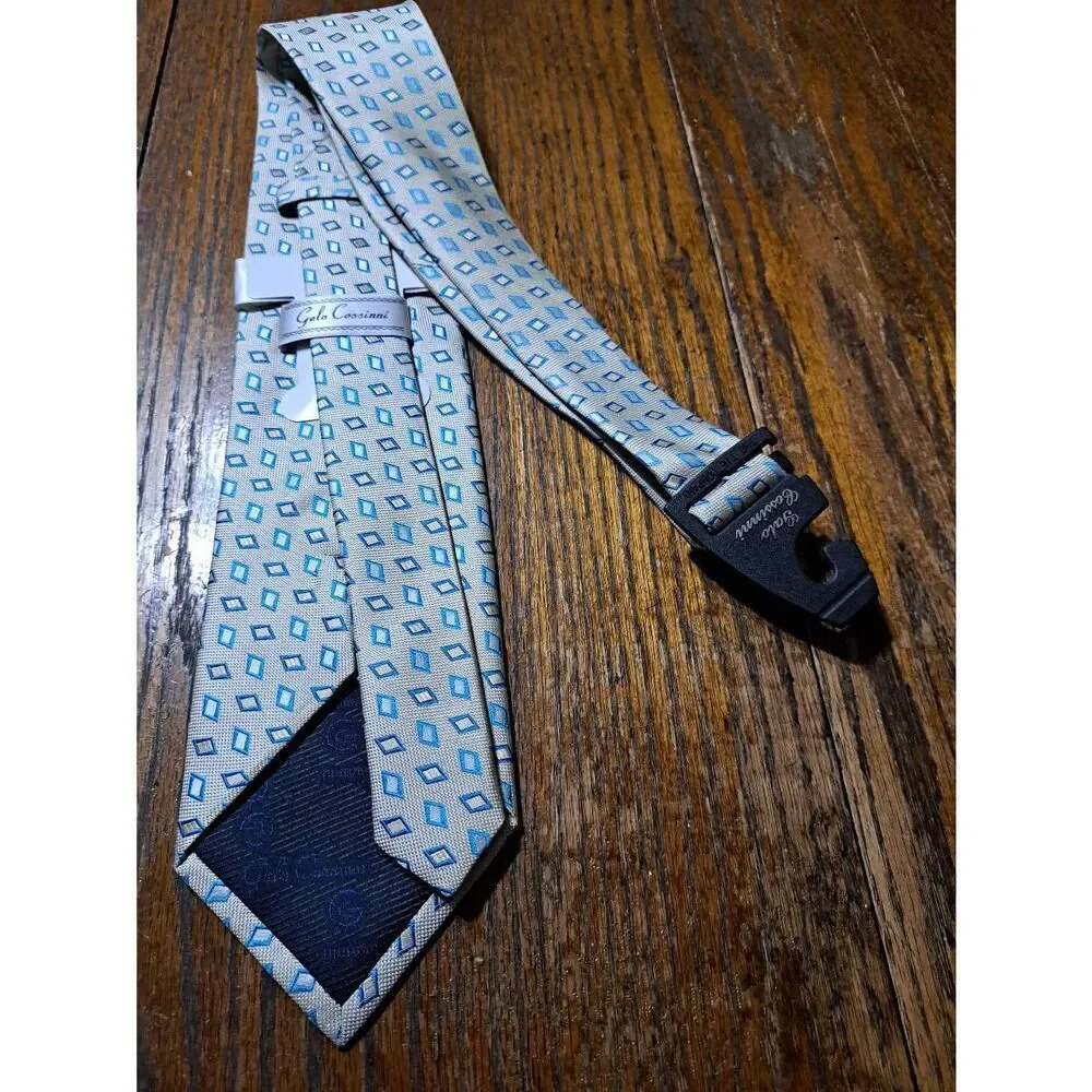 New Galo Cossinni Handmade Silk Tan Teal Mens Dress Neck Tie NWT